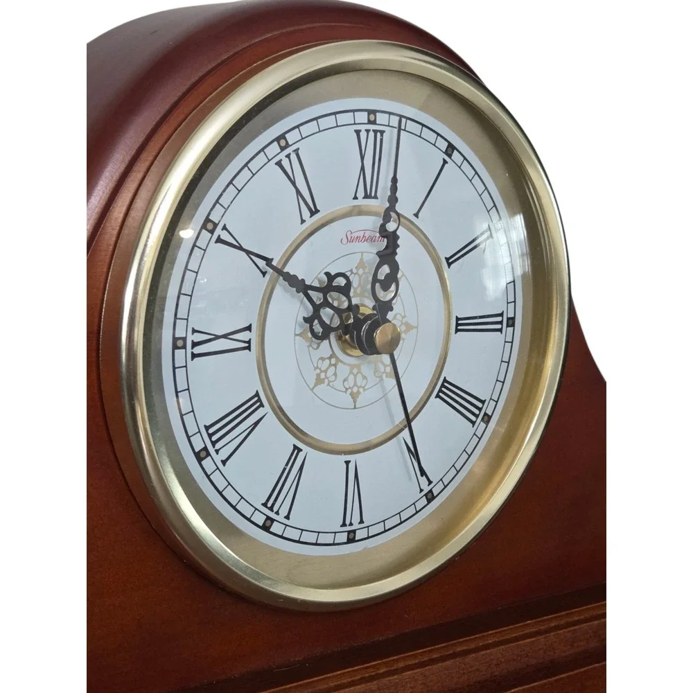 Vintage Sunbeam Oster‎ Gold Elegant Mantel Clock Quartz Cherry Wood #88634 WORKS